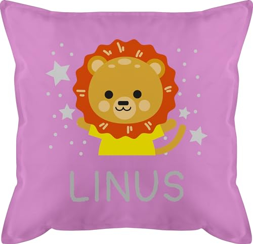 Kissen 50x50 - Geschenk Löwe mit Name personalisiert I Lion I Löwen - 50 x 50 cm - Pink - personalisierte Junge kinderkissen Kindergarten löwenmotiv namens Geschenke kisse Kinder personalisiertes