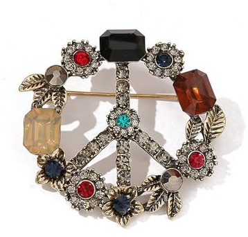 Broche en forme de signe de paix avec strass en cristal antique classique pour fête hippie, danse, banquet pour homme et femme, épinglette pour robe, costume, bouquet, cérémonie, accessoires de