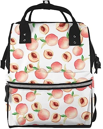 OrcoW Rosa Pfirsichdruck Wickeltasche Mumie Rucksack Große Kapazität Multifunktions Wasserdichte Windeltasche Für Mama Und Papa, Schwarz , One size