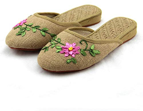 Scarpe Ricamate Scarpe Ballerine Nastro Fatto a Mano Scarpe di Stoffa Ricamate Pantofole in Stile Cinese Fast Flats Liyannan (Color : Brown, Size : 5) (Brown 6 UK)