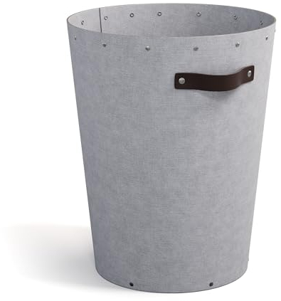 BIGSO ARIES Papierkorb für Büros – Mülleimer mit Ledergriff für moderne Einrichtungen – Büromülleimer aus recycelter Faserplatte – hellgrau