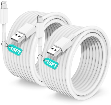 Hcoob 15 FT iPhone Charger Cord Extra Long, [Apple MFi Certified] Lightning Cable 5M, 2.4A Fast Charging USB Charger Cable 15 Foot for iPhone 14/14pro/13/12/11/11Pro/X/XR/XS Max/8-White