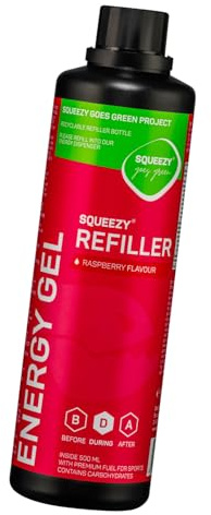Squeezy Energy Gel Refiller (Himbeere) 500 ml - Sport Energy Gel für schnelle & dauerhafte Energie bei maximaler Verträglichkeit beim Laufen, Radsport, Marathon & Co.