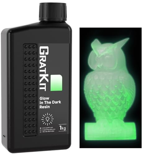GratKit Glow in the Dark 3D-Druck Harz, 1kg im Dunkeln Nachleuchtendes UV-härtendes Resin für 405nm SLA/LCD/DLP 3D-Drucker, wechselt von Transparent zu Grün