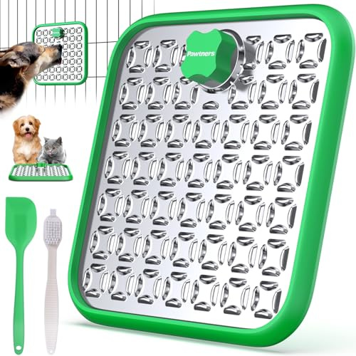 Stainless Steel Large Lick Mat for Dogs: Dog Lick Mats for Large Dogs, Cat Licking Pads for Crate Boredom & Anxiety Reduce, Slow Feeding, Cat Slow Feeder Mat with a Spatula, Scrubbing Brush