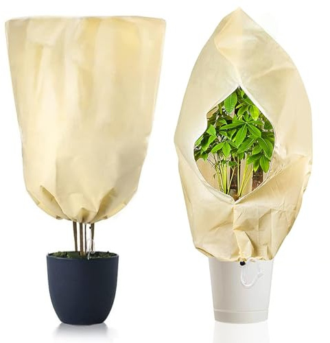 Azyvum Voile Hivernage Plante Exterieur,Housses de Protection pour Plantes avec Cordon de Serrage et Zipper,Réutilisable Housse Hivernage Plante,Beige,Protection des Plantes (60 x 80cm)
