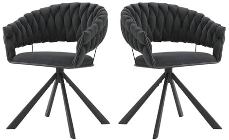 Lestarain Esszimmerstühle 2er Set Drehbar Samt Dunkelgrau | Geflochtene Lehne Metallgestell Polsterstuhl Design Für Esszimmer