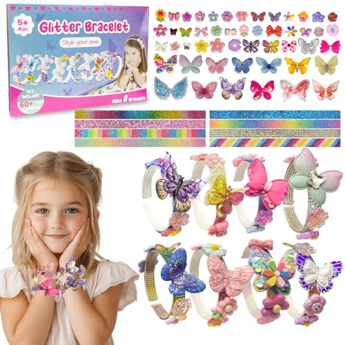Golgner Lot de 48 bracelets à faire soi-même, cadeau pour fille de 5, 6, 7, 8, 9, 10 ans, avec papillon et fleurs, pour le bricolage des filles, idée cadeau de Noël