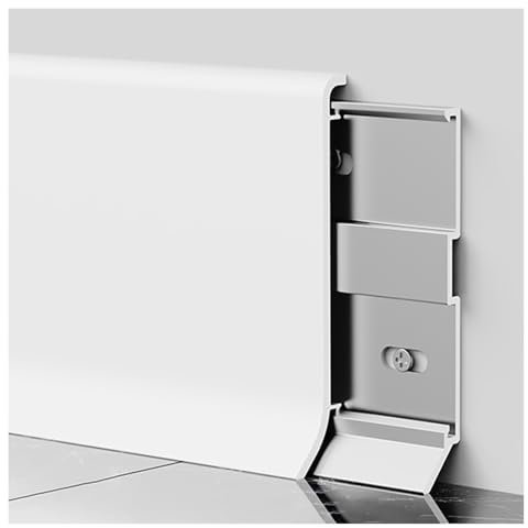 Zócalo Pared Moldura de tablero de base de pared blanca para oficina en el hogar, moldura de zócalo de metal impermeable con puntera, rodapié de aluminio para baño, fácil de instalar(1-2/5 in(6cm),45