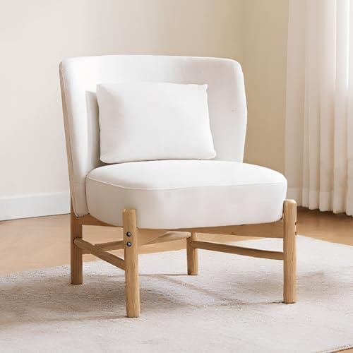 chairus Gepolsterter Armlehnensessel Chenille Loungesessel Wohnzimmer Armloser Einzelsessel mit Holzbeinen Polstersessel für Schlafzimmer (Weiß)