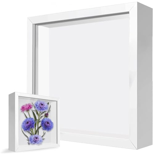Bangbobi - 3D Bilderrahmen tief zum Befüllen, Objektrahmen mit Platz für DIY Kunstwerke, 20x20cm weißer Rahmen für Fotos, Collage, Brautstrauß, Wanddeko