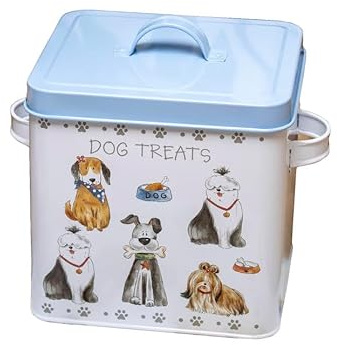 Darthome Faithful Friends Dog Treats Tin Blue Lid Metal Square Pet Food Storage Container
