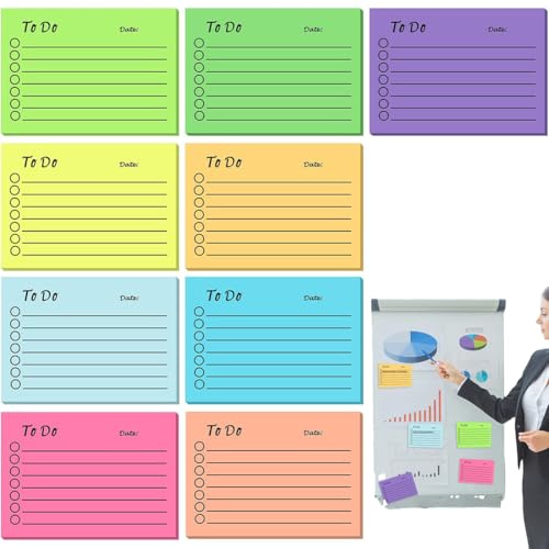 MOLIMOLI Haftnotizen 9er Set 450 Blatt to Do Liste Block Linierte Sticky Notes Selbstklebend für Familie Schule Büroartikel Notizzettel Todo Liste Block in 9 Farben