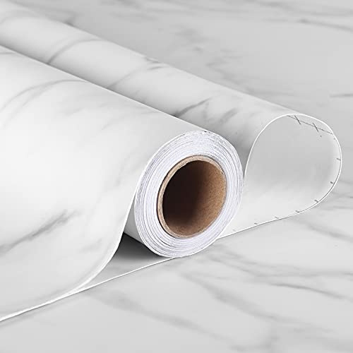 Stickyart Vinilo Adhesivo Muebles Blanco Marmol 60cm x 400cm Papel Adhesivo Para Muebles Blanco Mate Impermeable Papel Pared Autoadhesivo Marmol Decorativo Cocina Baño