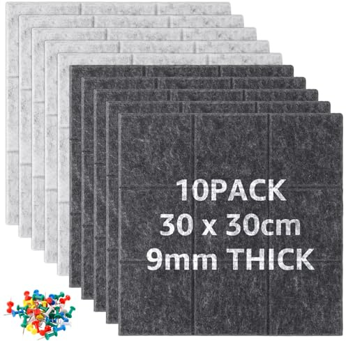 LOPYXBR 10 Stück Große Filz Pinnwand Selbstklebend mit 40 Pins, 30x30 cm Memoboard Set, Pinnwand Filz für Fotos, Stundenpläne, Pinnwände in Kinderzimmern, Klassenzimmern und Büros
