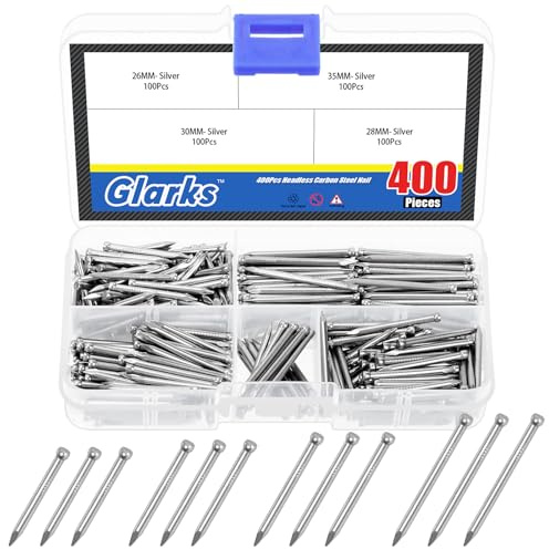 Glarks 400pcs 26/28/30/35mm finition ongles ensemble, argent matériel en acier au carbone ongles en bois, Brad tête ongles pour photo accrochée, bois, cadre