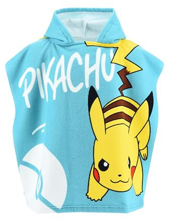 Pokémon Toalla con Capucha para Niños, Pikachu Toalla de Playa, Toalla de Baño, Poncho Toalla para Niños | Azul
