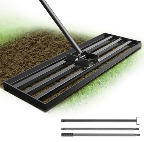 Garten Rasen-Nivellierungsrechen Edelstahl 75x25 cm mit Stiel – Robuster Nivellierrechen für Rasen, Sportplätze & Golf – Armschonend & Rasenschonend