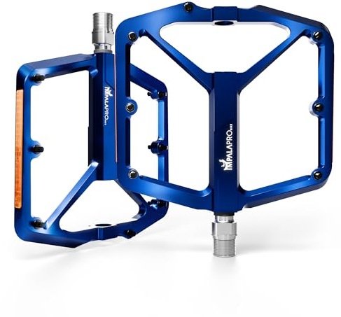IMPALAPRO – CNC-Aluminium Fahrradpedale 9/16″ mit extra breiter Plattform, abnehmbaren Anti-Rutsch Pins & Reflektoren – ultraleichte MTB Pedale 355 g (Mitternachtsblau)