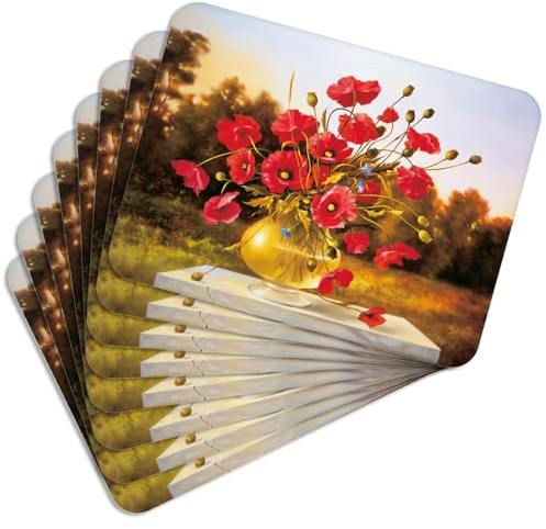 MG Design Set aus 8 Kork-Platzsets – Poppies – 30 x 40 cm – hitzebeständig & abwischbar, mit Korkrückseite