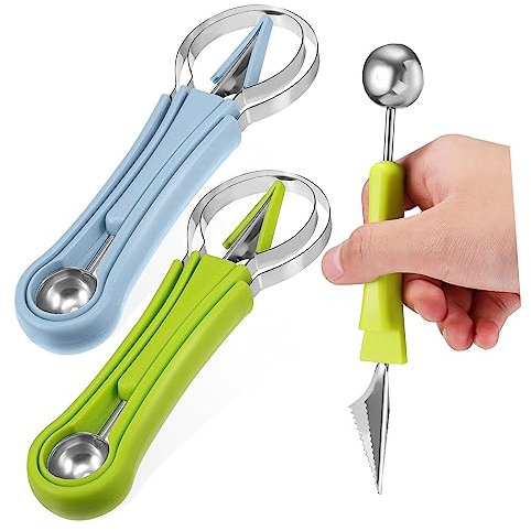 COLLBATH Scavino Per Melone Set Di Utensili Per Frutta 3 in 1 Per Intagliare La Frutta Scavino Per Anguria Sbucciatore Per Melone in Acciaio Inossidabile Per Cucina