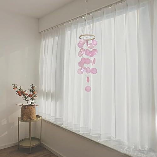 PTNKUIIY Capiz Muschel Windspiele- Elegantes Garten Perlmutt Fensterschmuck für Terrasse, Balkon Hängende Handgefertigte Dekorative Windspiele für Drinnen Draußen Garten Deko Gartendekoration - Rosa