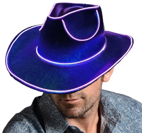 gifyym LED Light-up Cowboy Hut-funkelnde Paillist-Partyhut mit Multi-Mode-Glanz für Tanz, Festivals und Kostümveranstaltungen-Batterie betrieben