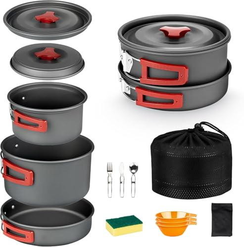 Alocs Camping Cooking Set, Portable Camping Essentials with Accessories, All-in-one Cookware Gear for Outdoor Kitchen, Backpacking, Hiking and Picnic