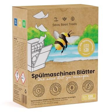 Seas Bees Trees Fogli per lavastoviglie, foglie sostenibili per lavastoviglie come alternativa alle pastiglie per lavastoviglie, senza plastica, salvaspazio, per stoviglie pulite, bicchieri e posate
