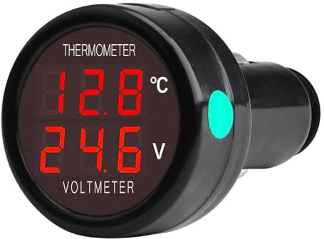 VOKTTA Auto Digital Voltmeter Thermometer 2 in 1 Batteriespannung Temperaturmesser Anzeige DC 12V 24V 36V (Rot und Rot)