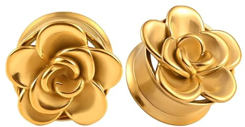 RDSGYZ 2STK Retro Ohrring Plug Tunnel, Dehnstäbe Ästhetisch Edelstahl Körper Piercing Blume für Unisex