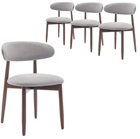 COLAMY Modern Dining Chairs Set with Wooden Legs – Upholstered Fabric Dining Room Chairs with Curved Backrest, Soft Cushion Seat, and Sturdy Rubberwood Frame for Kitchen, Living Room, or Café