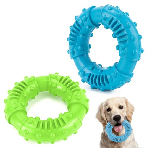 QYRDBGY 2 Stück Hundespielzeug Gummi, Kauspielzeug Hunde Unzerstörbar Spielerische Zahnpflege Ring Beschäftigung für Kleine Mittlere Große