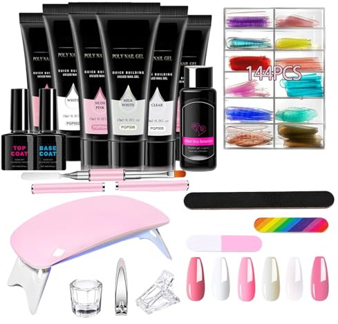 Kit Ongle Gel UV Complet, 144PCS Kit De Gel D'extension D'ongles, KitOngle, Ensemble De Manucure 12 Couleurs Avec Lampe UV, Outils D'ongles Portables Voyage Domicile