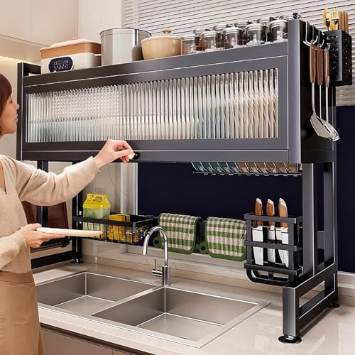 DSEWTEZXI Escurreplatos encimera sobre Fregadero, Cubiertos escurridor de Platos, Organizador Platos sartenes, Cocina Gadgets Organizer, Ahorro de Espacio,Almacenamiento organización.(55 * 30 * 70cm)