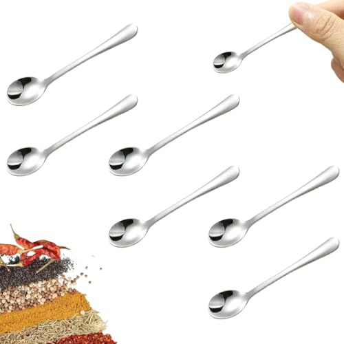 WUY Cucchiai dosatori,Set di 6 cucchiaini per spezie lunghi 7,5 cm, color argento, per piccoli barattoli di spezie, polveri secche, liquidi e per la cottura al forno