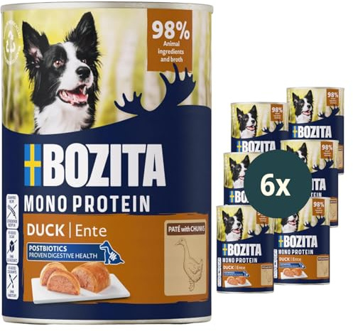 Bozita Dog Paté Canard 6 × 400 g – Nourriture Humide pour Chien sans céréales avec postbiotiques – Pâte juteuse – Repas Complet pour Chien sans Sucre ni additifs artificiels