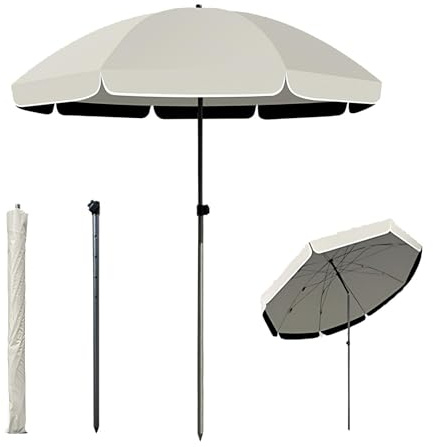 Generico Ombrellone da Mercato Grande per Esterni, Ombrellone Regolabile in Inclinazione, Doppio Strato con Rivestimento Nero, Impermeabile E Protezione UV, con 8 Stecche(Beige,240cm/7.8ft)