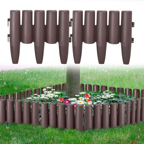 TATIVALO Rasenkante Holzoptik 8,4m Braun 30 Stück Beeteinfassung | Beetumrandung Wetterfest Kunststoff Gartenpalisade Mähkante, Holz Optik Beetumrandung Wetterfest für Garten & Beet