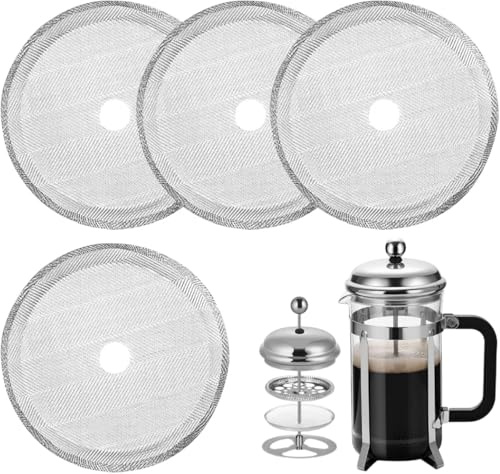 SHSHbuy Coffee Filters 4 Pack Cafetiere Filter Mesh,4 in French Press Replacement Filter Mesh Screen Stainless Steel for Most French Press Coffee Tea Makers