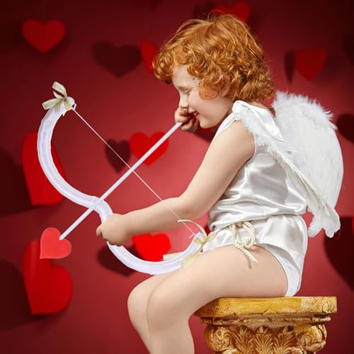 HAPINARY Set d'arc et Flèche de Cupidon en Mousse Blanche, Accessoire Léger et Décoratif pour Costume de Cosplay, pour Fête Saint-Valentin et Performances Scéniques