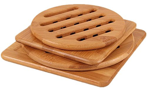 MUWENTY - Juego de salvamanteles de bambú natural, almohadillas de madera para cocina, resistentes al calor, para platos calientes, ollas, cuencos, teteras, ollas calientes, antideslizantes,