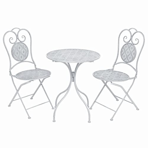 vidaXL Bistroset 3-TLG. Balkonset Balkonmöbel Gartenmöbel Gartenset Sitzgruppe Sitzgarnitur Gartengarnitur Tisch 2 Stühle Stahl Grauweiß