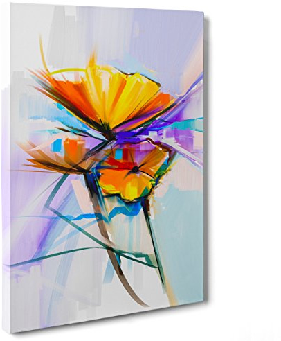 ConKrea QUADRO SU TELA CANVAS - INTELAIATO - PRONTO DA APPENDERE - Fiore - Illustrazione Astratta - 50x70cm - Senza Cornice - (cod.3060)