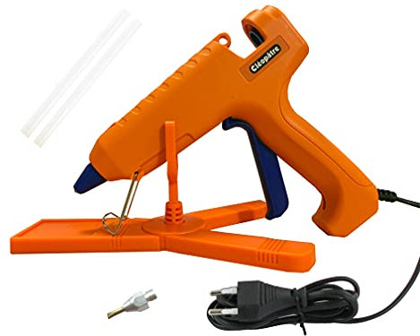 Cléopâtre LOTPOPCMAX-1 Pistolet à colle professionnel - pour Bricolage et Réparations ou Décoration et Artisanat - Inclus 24 recharges, Blanc, Grand 2 Buses, Orange