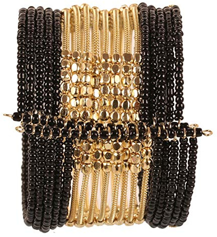Touchstone indisk Bollywood Vacker slagen metall Mörk Svart Färg Glaspärlor Handledsförstärkare Öppningsbart manschettarmband i guldton för kvinnor.
