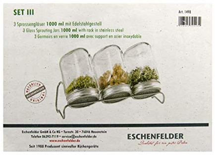 Eschenfelder 3 Sprossengläser Keimglas Keimgerät Set 3 mit Gestell 1000 ml