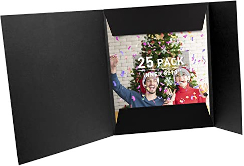 Golden State Art, Pack of 25, 8x10 Photo Folders, Cardboard Picture Frame, Paper Frame Cards, Greetings/Invitation Special Events: Graduation, Christmas, Wedding(Black)