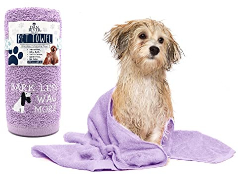 DAN RIVER Dog Towel - Pack of 1, 100% Cotton, 20x40, Ultra Soft 450 GSM, Super Absorbent & Quick Drying Towel for Dogs, Cats, and Other Pets, Crocus Petal.