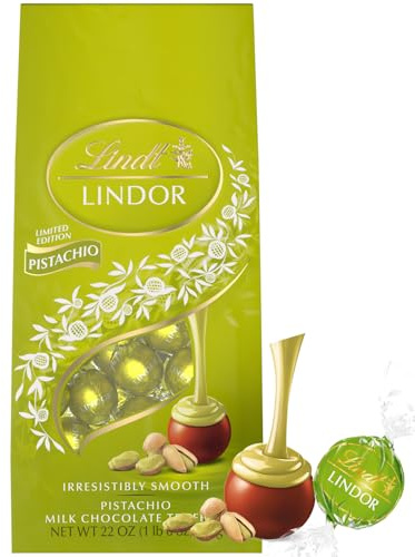 Lindt Lindor Limited Edition Pistachio Milk Chocolate Truffles – Bulk 22 oz Bag (625 g, 50 pcs) | Individually Wrapped Gourmet Chocolates – Gift for Christmas, Valentine’s Day, Holidays & Birthdays